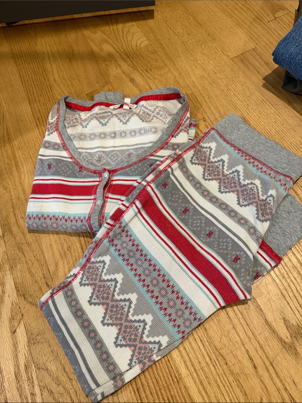 Victoria's Secret Gray, Red & White Fair Isle Pajama Set